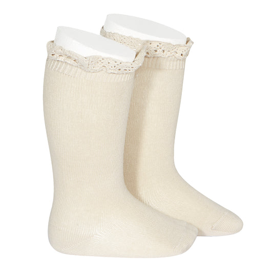 2409/2 Knee High Sock w Lace Edging Cuff