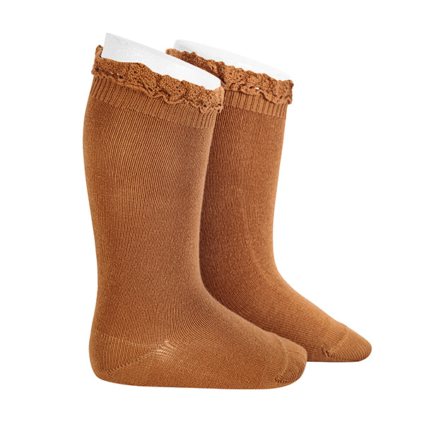2409/2 Knee High Sock w Lace Edging Cuff